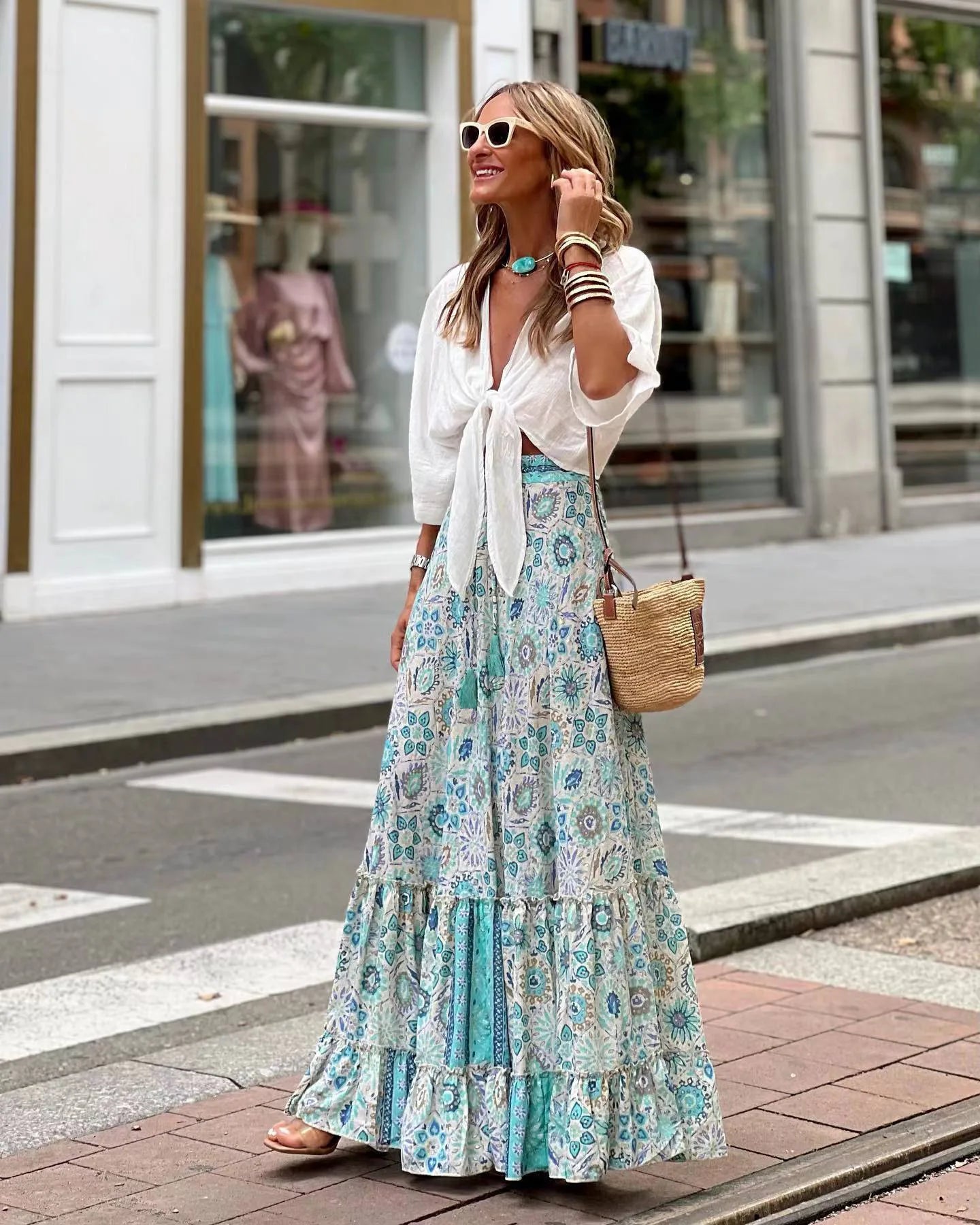 Printed A-line beach skirt