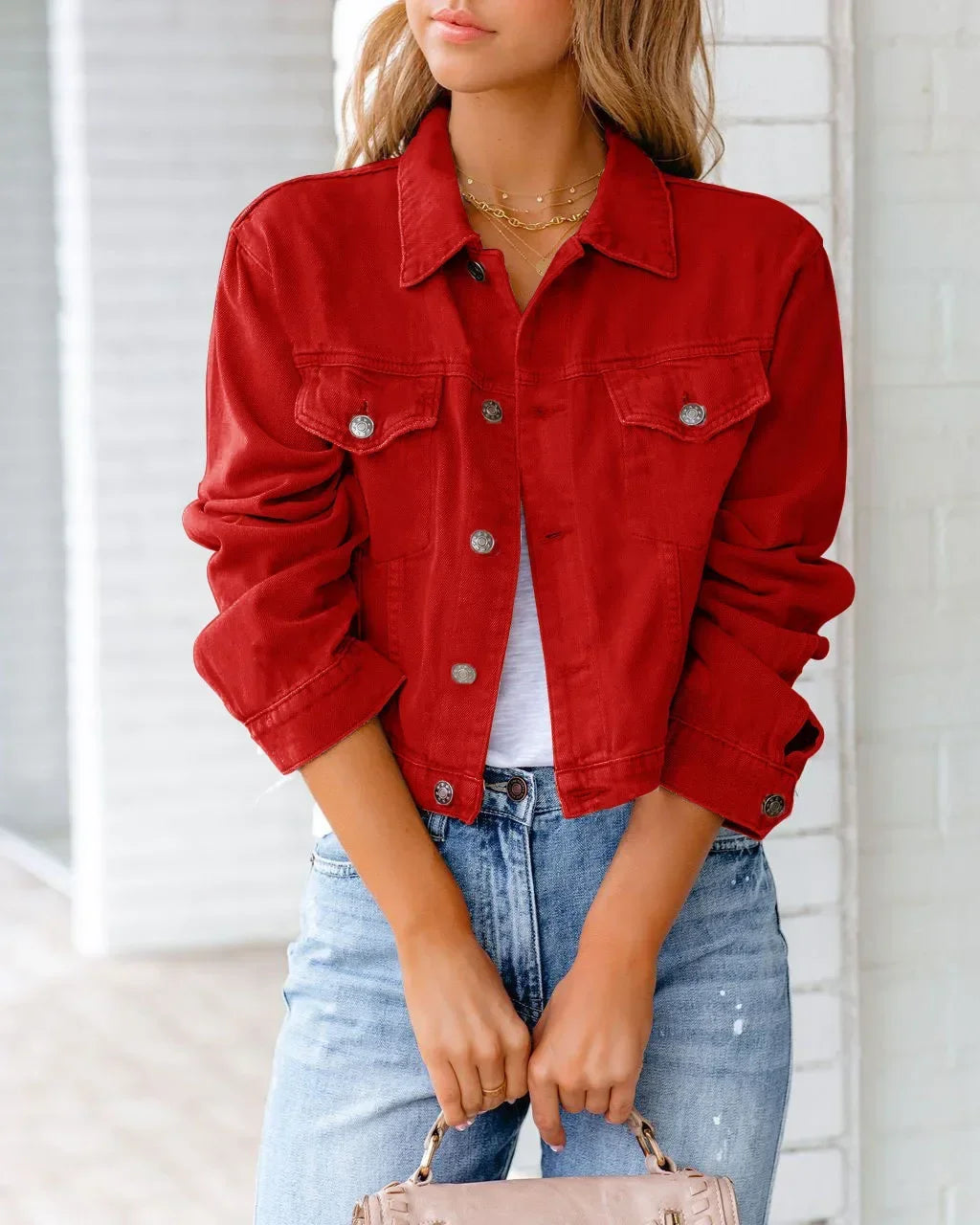 Valenzora | Short pocket jacket Fashion Streetwear Simple button trendy women's denim jackets Long sleeves Autumn New Denim Denim jackets