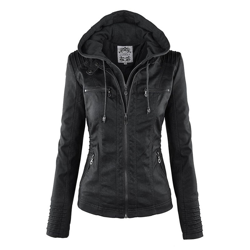 Valenzora Faux Leather Coat | Women's Hooded Jacket: Basic PU Jacket