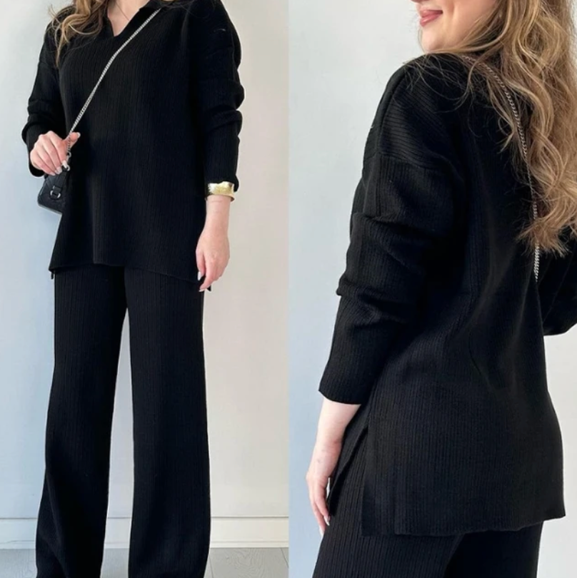 Valenzora | Comfortable knitted two-piece set with V-neck