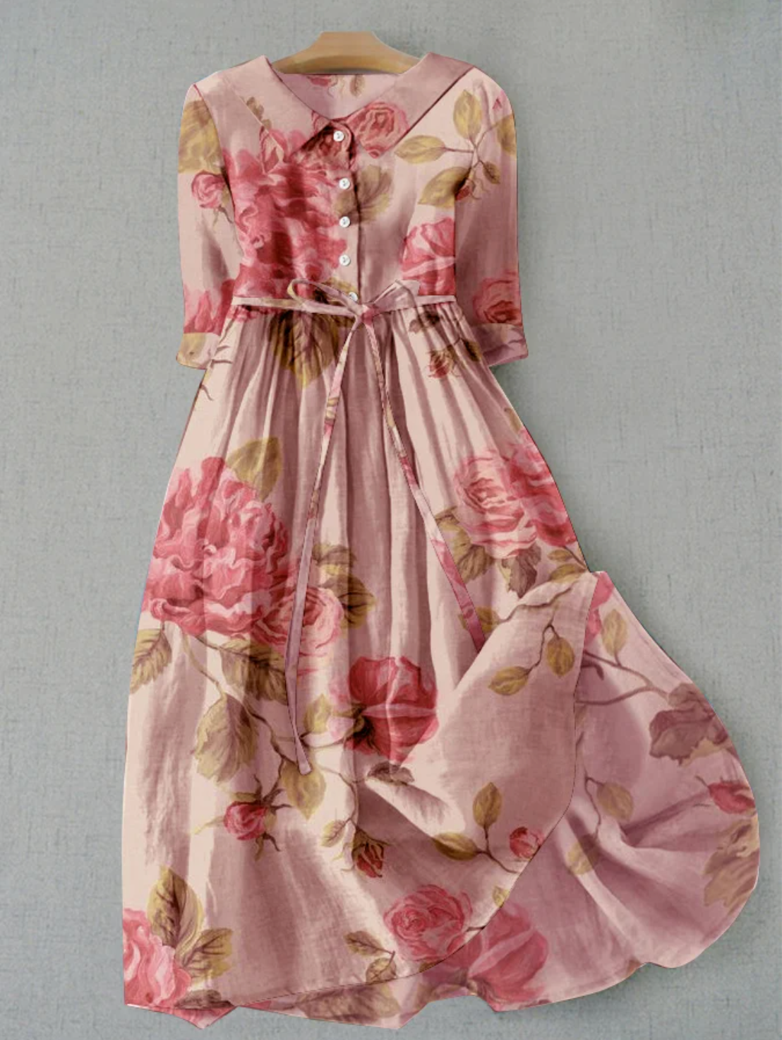 Valenzora | Linen dress with floral pattern and button placket for women