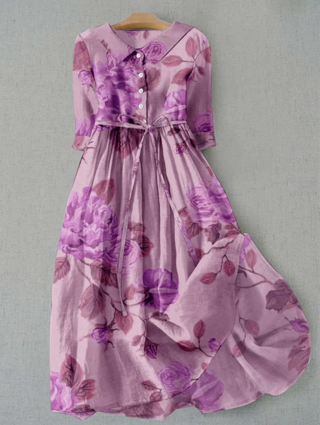 Valenzora | Linen dress with floral pattern and button placket for women