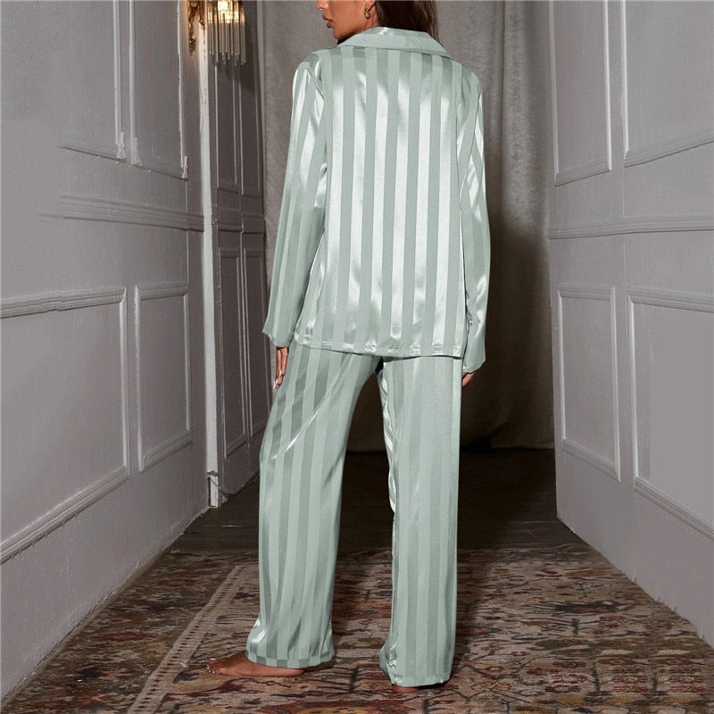 Valenzora | Set Long Sleeve Button Up Lounge Set Satin Valenzora | set