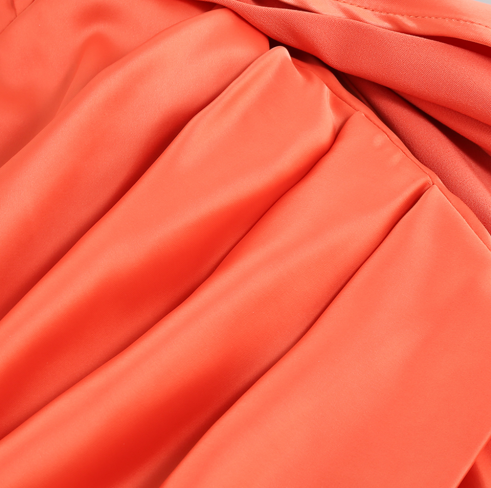 Satin mini dress with side train