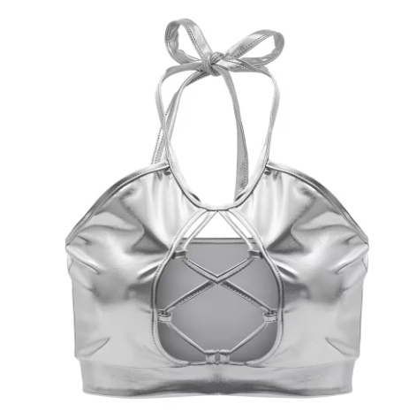 Women's sports bikini top with unique cut details and shimmering finish, size Valenzora