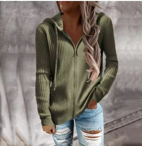 Damen Kapuzenpullover in gerippter Textur mit praktischen Knöpfen, Größe S