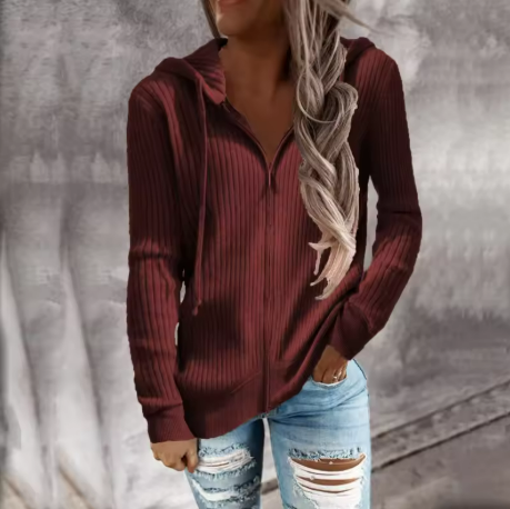 Damen Kapuzenpullover in gerippter Textur mit praktischen Knöpfen, Größe S