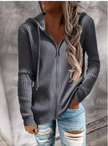 Damen Kapuzenpullover in gerippter Textur mit praktischen Knöpfen, Größe S