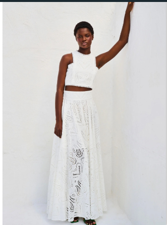 Valenzora | Eyelet Lace Crop Top Skirt Set