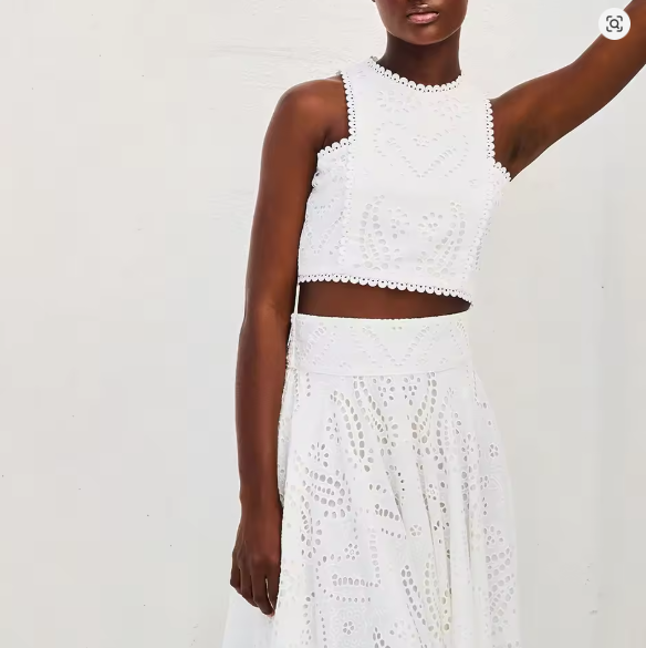 Valenzora | Eyelet Lace Crop Top Skirt Set