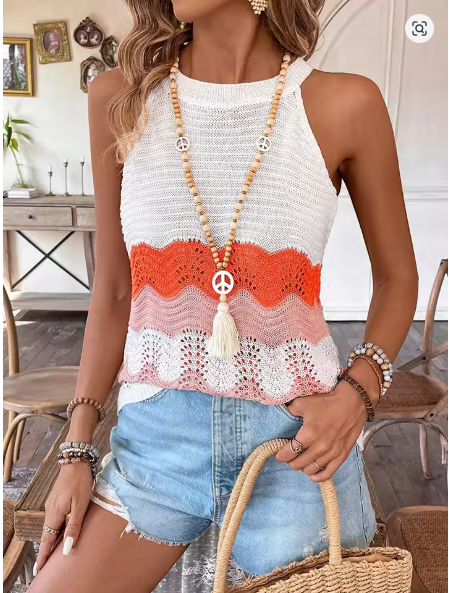 Valenzora | Sleeveless knit top with wavy stripe pattern for women