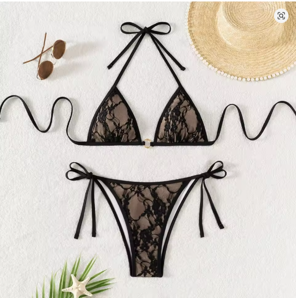 Valenzora | Spitzen-Patchwork-V-Ausschnitt-Bikini-Set