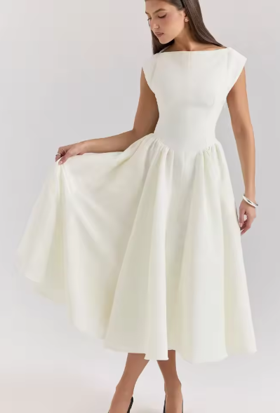 Damen A-Linien-Kleid mit elegantem Bustier-Oberteil und schwingendem Rock, Größe