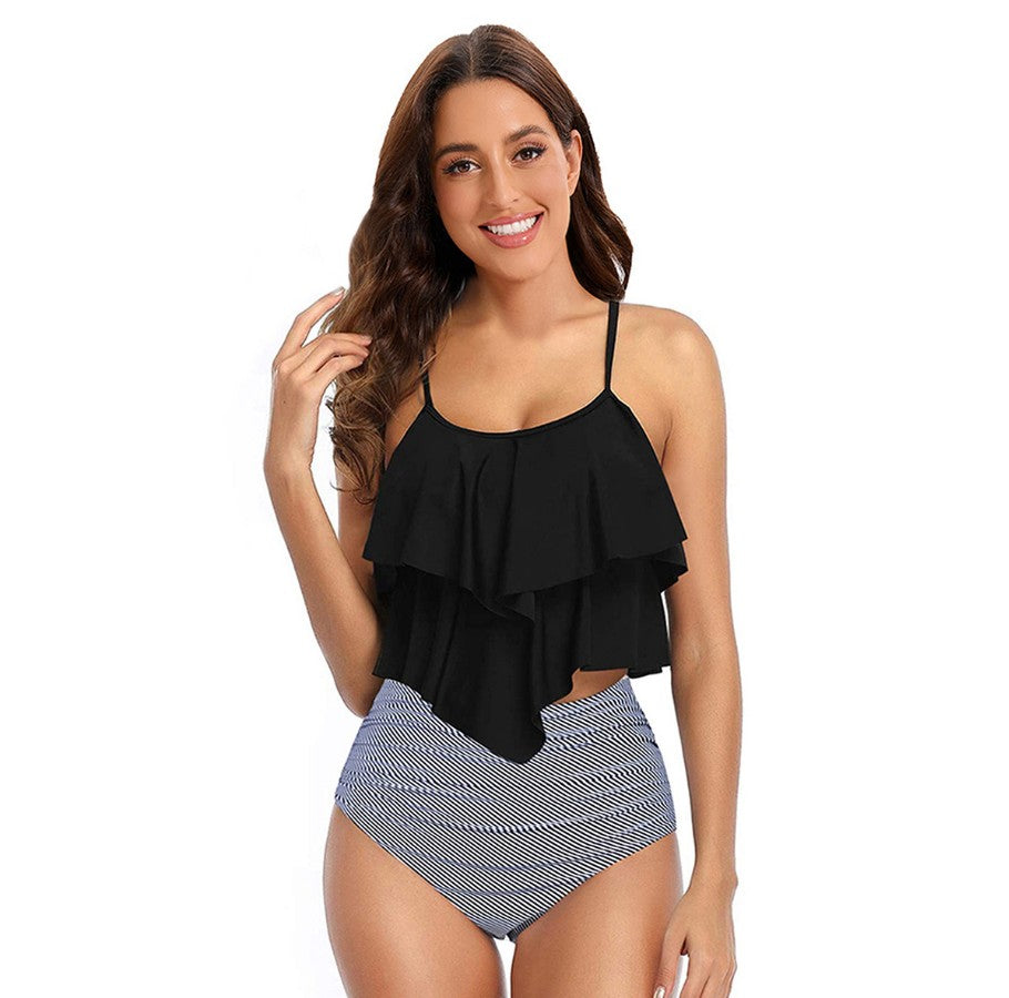 Valenzora Tankini set with tummy-shaping leaf pattern