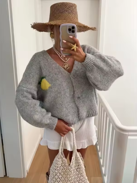 Valenzora | Damen Strickpullover mit Zitronenmuster