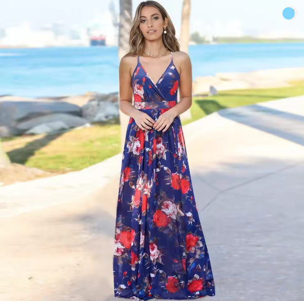 Valenzora | Women's fashionable halter-print waist-slimming dress