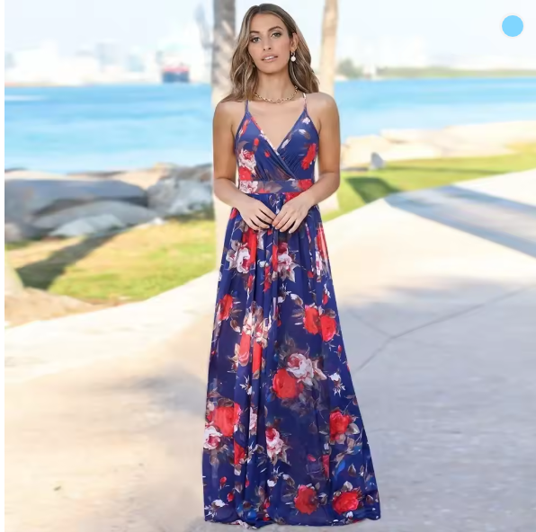 Valenzora | Women's fashionable halter-print waist-slimming dress