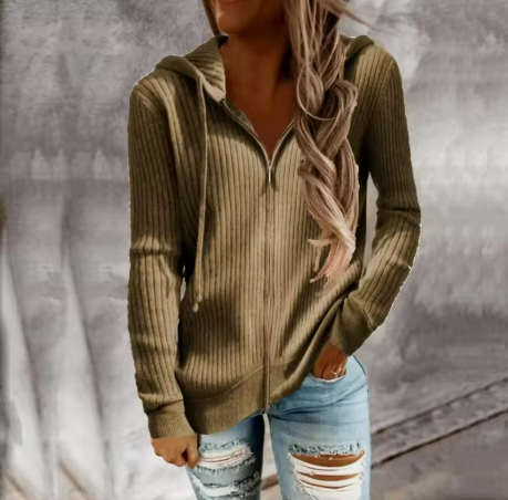Damen Kapuzenpullover in gerippter Textur mit praktischen Knöpfen, Größe S