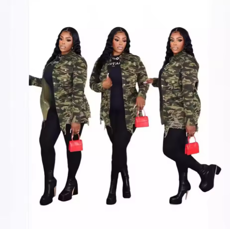 Valenzora | Camouflage Jacket with Versatile Pockets and Button Closure