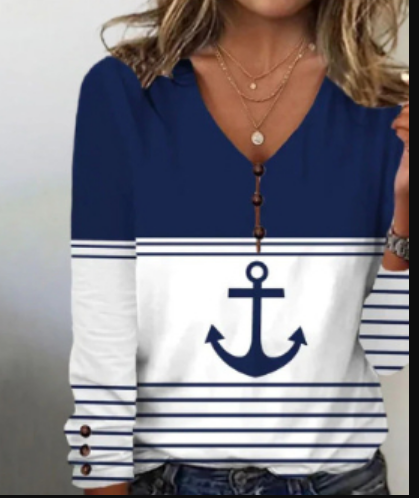 Valenzora | T-shirt with anchor design and nautical theme, plus collar