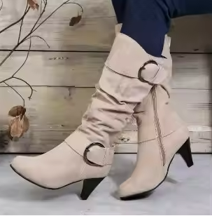 Valenzora | Women's Knee-Length Boots with Zipper and Buckle Stylish High Boots