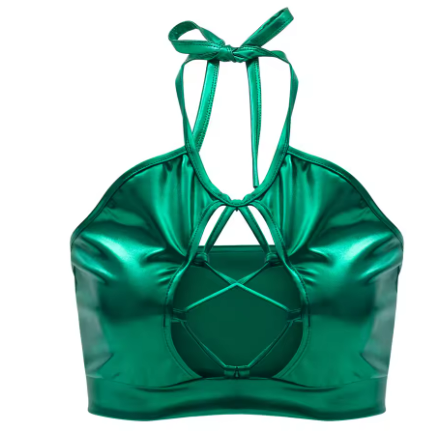 Women's sports bikini top with unique cut details and shimmering finish, size Valenzora