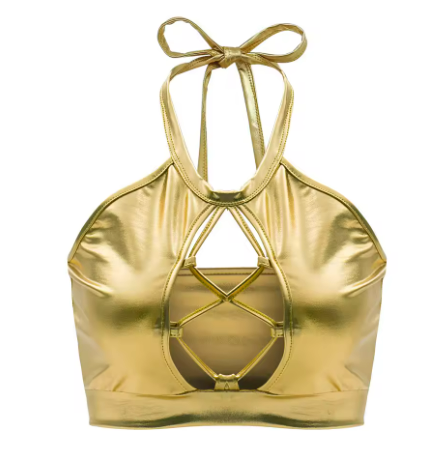Women's sports bikini top with unique cut details and shimmering finish, size Valenzora