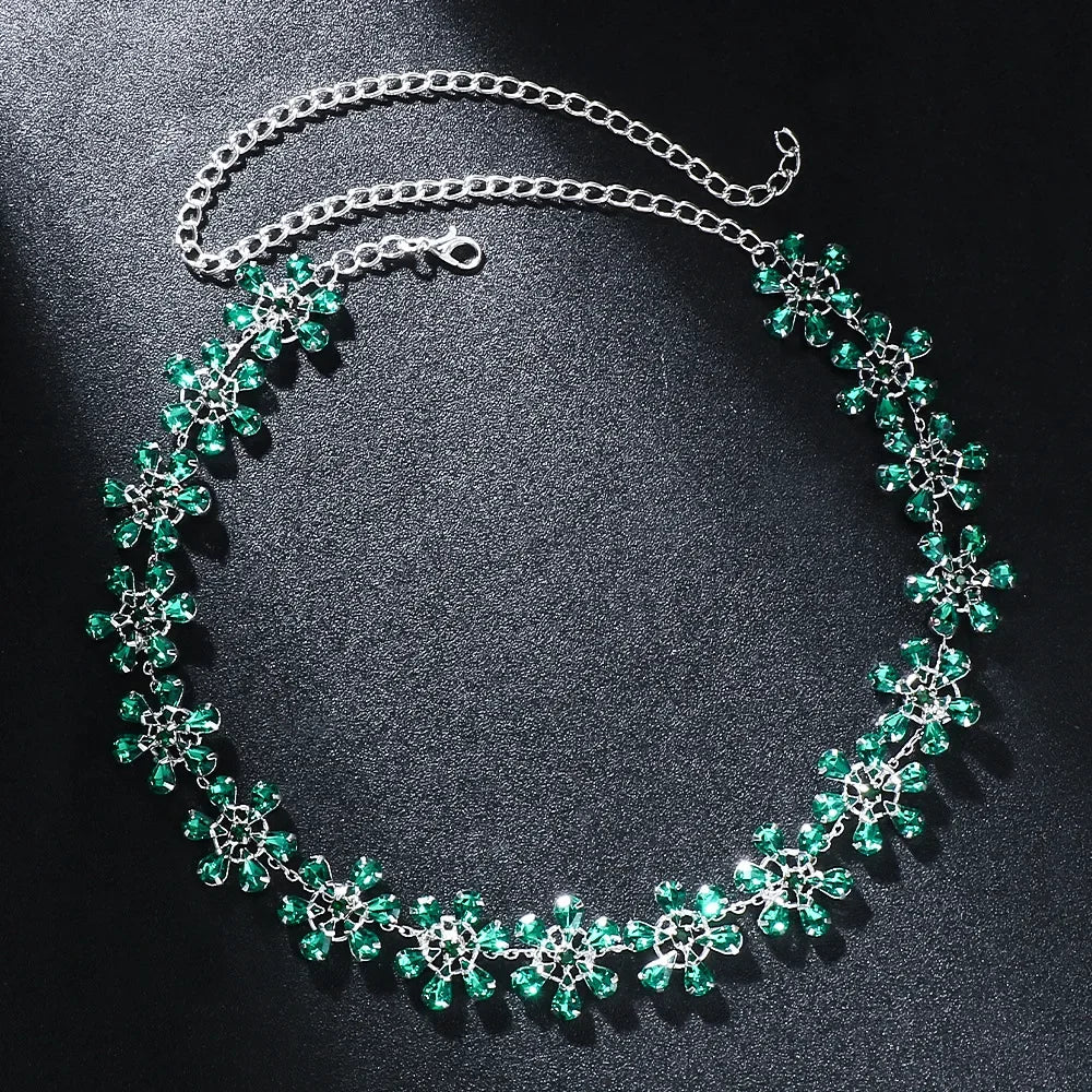 Valenzora | Fashion Pink Crystal Flowers Choker Necklace Statement Accessories Fashion Women's Rhinestone Collar Necklace Clavicle Jewelry Ins