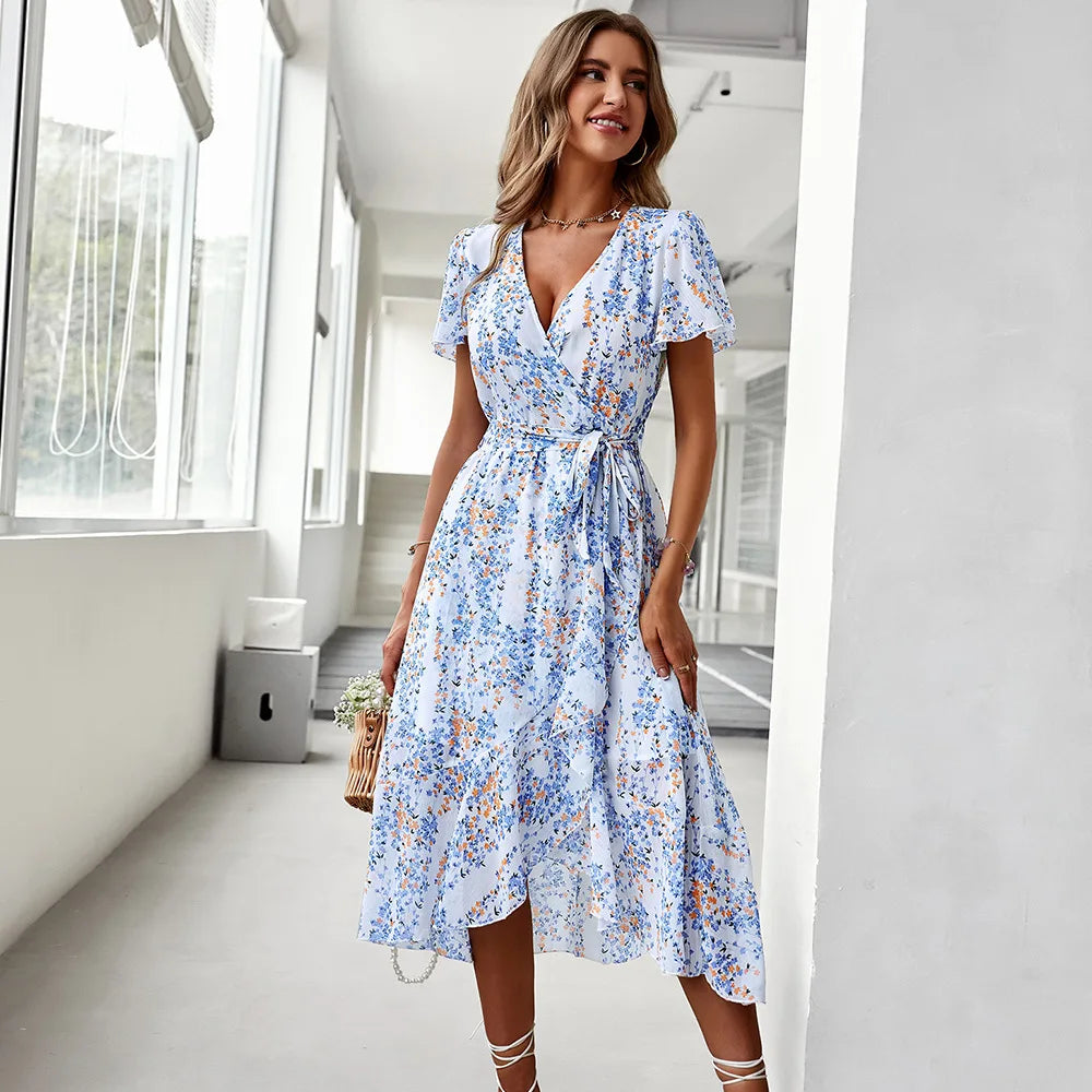 Valenzora | Short-sleeved V-neck dress for women