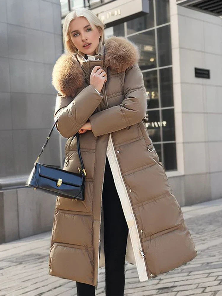 Valenzora - Winter jacket with fur collar and belt