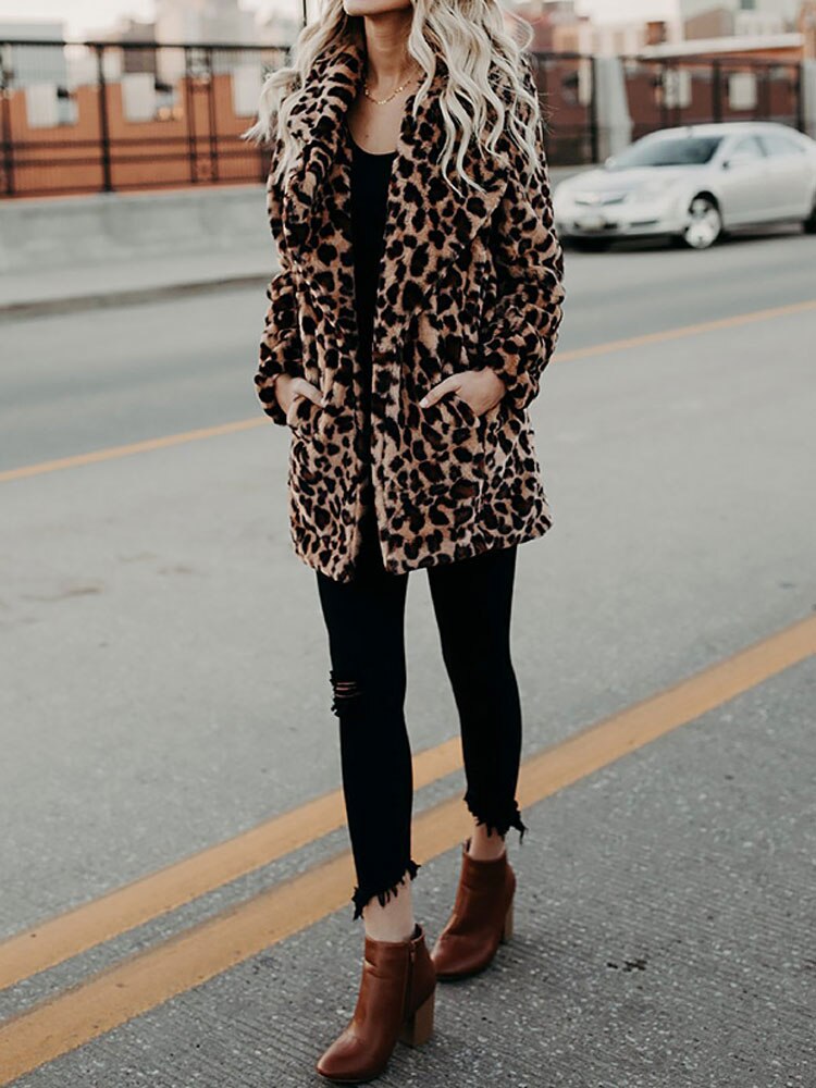 Valenzora - Women's leopard print faux fur jacket for a bold, stylish look
