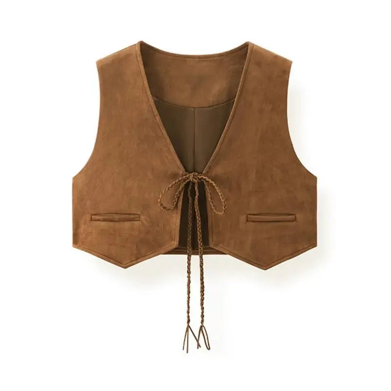 Valenzora | Women's Faux Suede Sleeveless Lace-Up Waist Vest