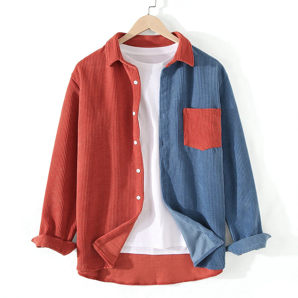 Valenzora | Two-tone corduroy shirt with contrast pocket