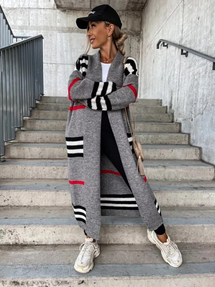 Valenzora | Langer gestreifter Cardigan für Damen