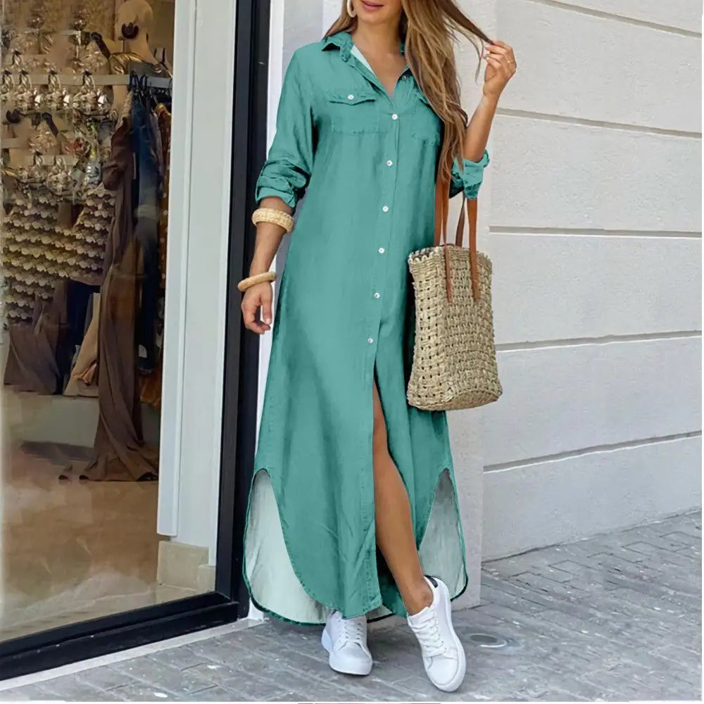 Valenzora | Langes lässiges Hemdblusenkleid