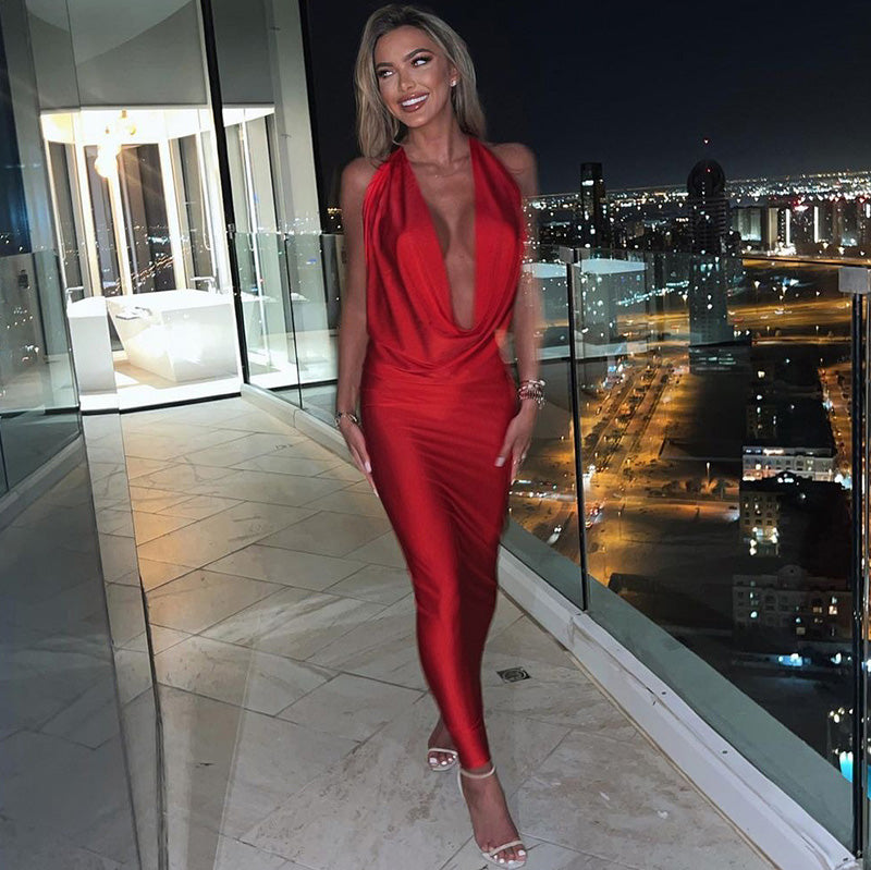 Valenzora – Sexy langes Kleid mit V-Ausschnitt und Neckholder für Damen