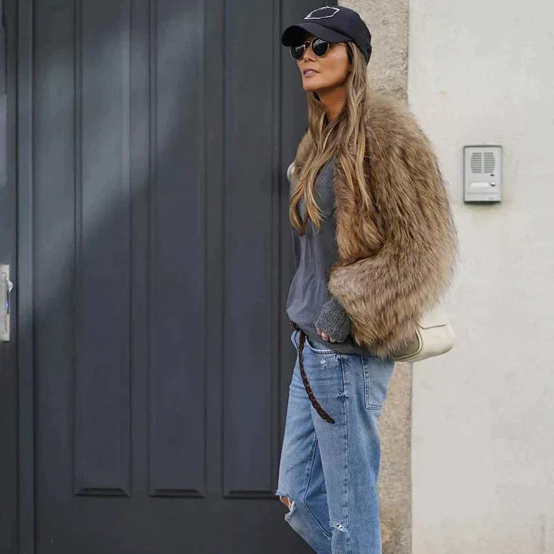 Women's fashion jacket made of plush fur