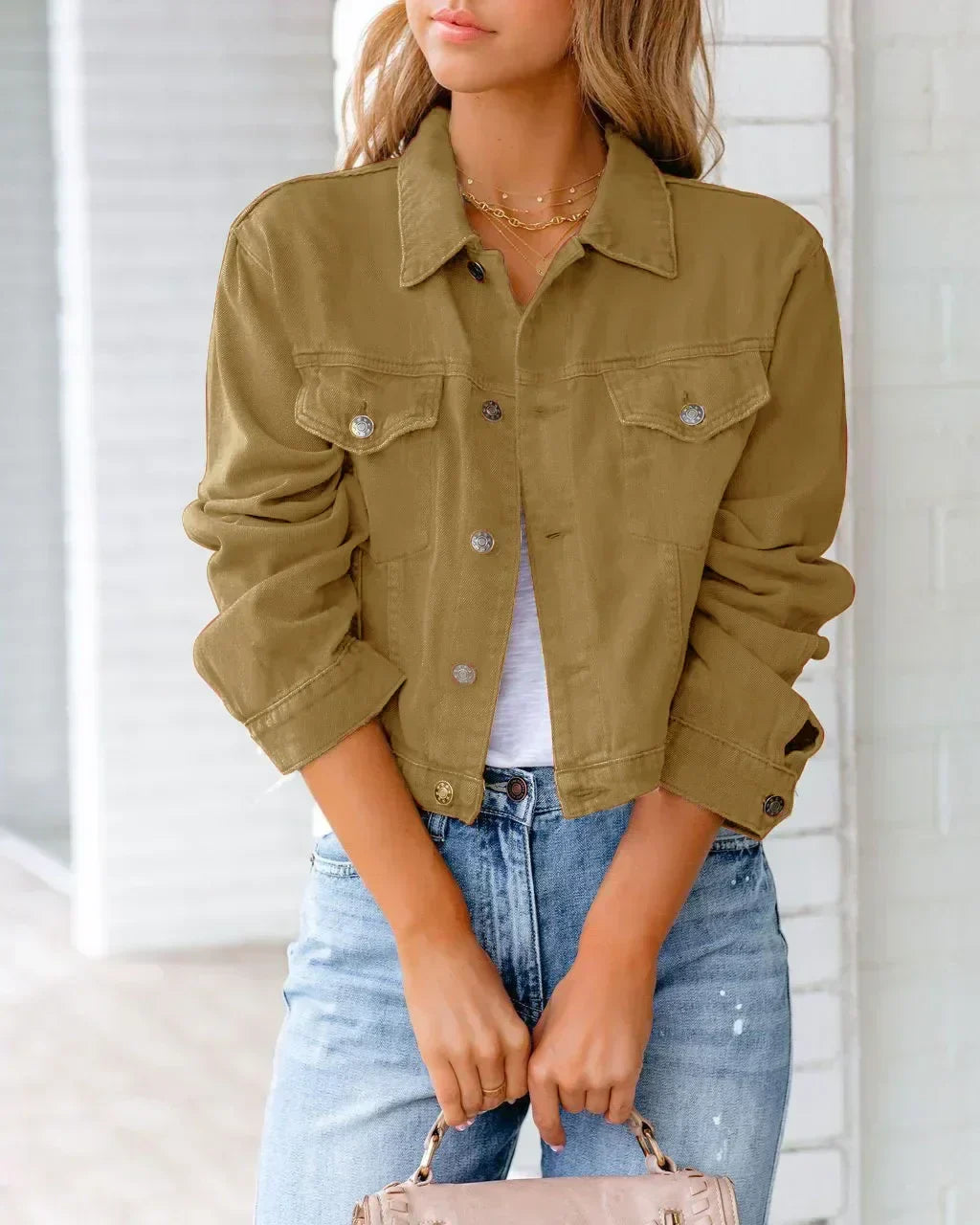 Valenzora | Short pocket jacket Fashion Streetwear Simple button trendy women's denim jackets Long sleeves Autumn New Denim Denim jackets
