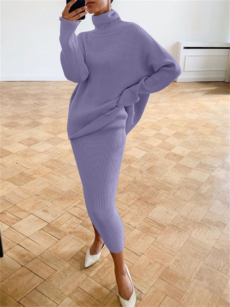 Valenzora | Chic autumn knit two-piece slim fit set for women