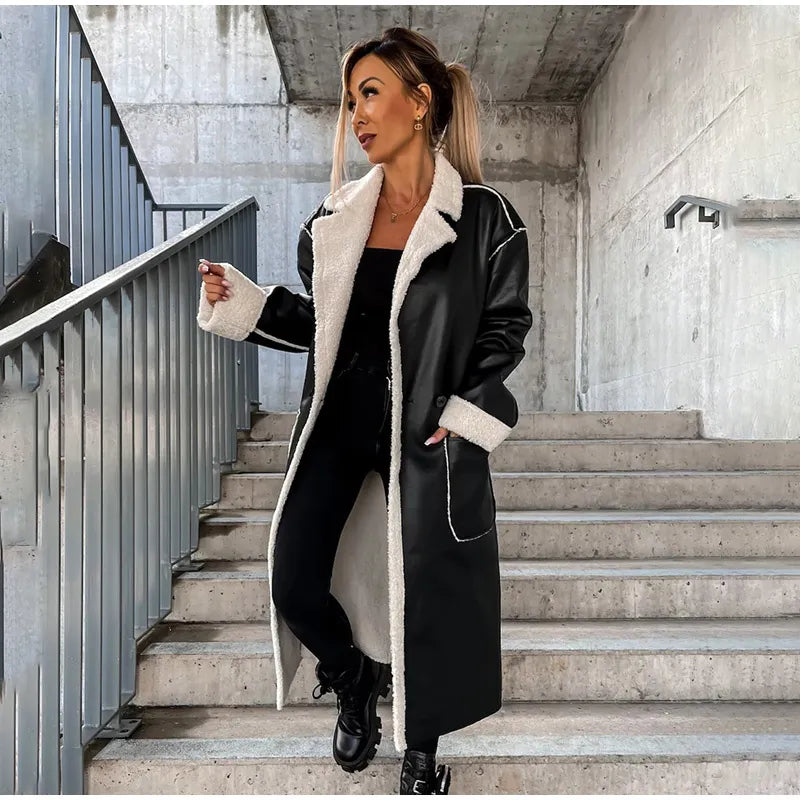 Valenzora - Lapel collar with pockets leather jacket