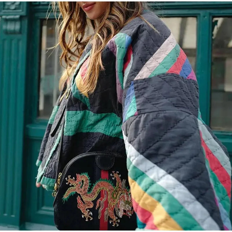 Valenzora | Padded Kimono Jacket with Rainbow Stripes