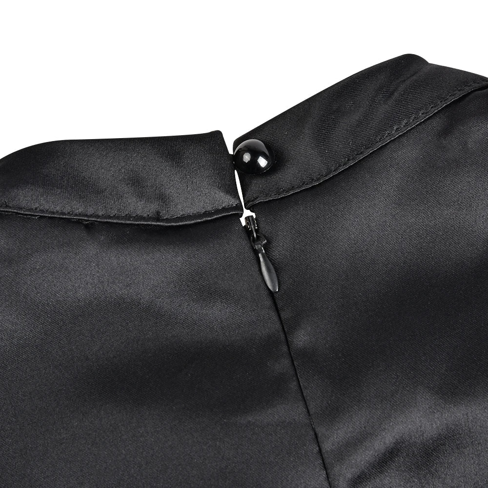 Valenzora | Women's Elegant Black Dress, Half-High Collar, High Waist, A-Line Dresses, Slim Fit Dress, Office Dress, Female Solid Vestidos