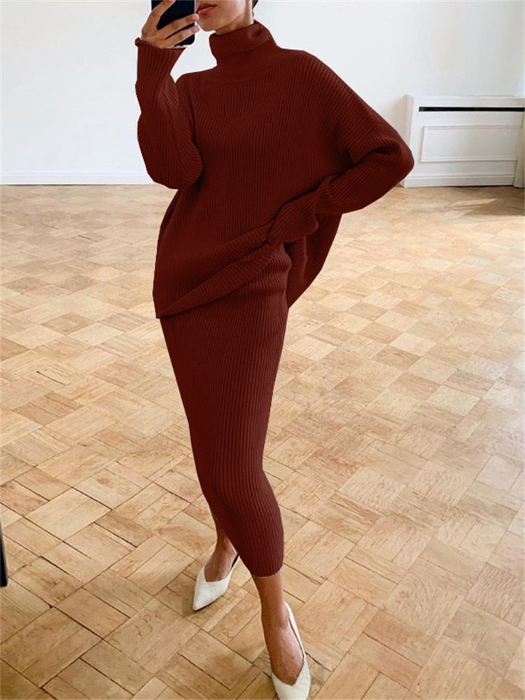 Valenzora | Chic autumn knit two-piece slim fit set for women