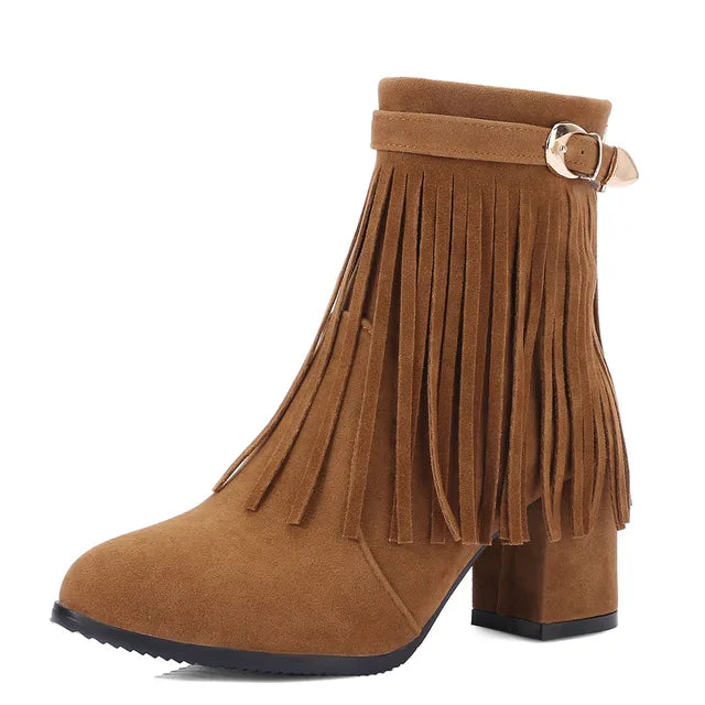 Valenzora | Cowboy ankle boots with fringe tassel