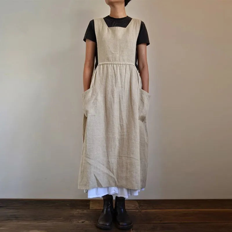 Valenzora | Linen and cotton blend pinafore dress with pockets for women, Pensacola
