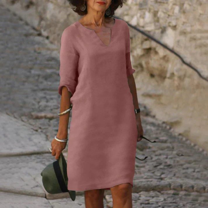 Valenzora | Elegant linen summer dress with V-neck