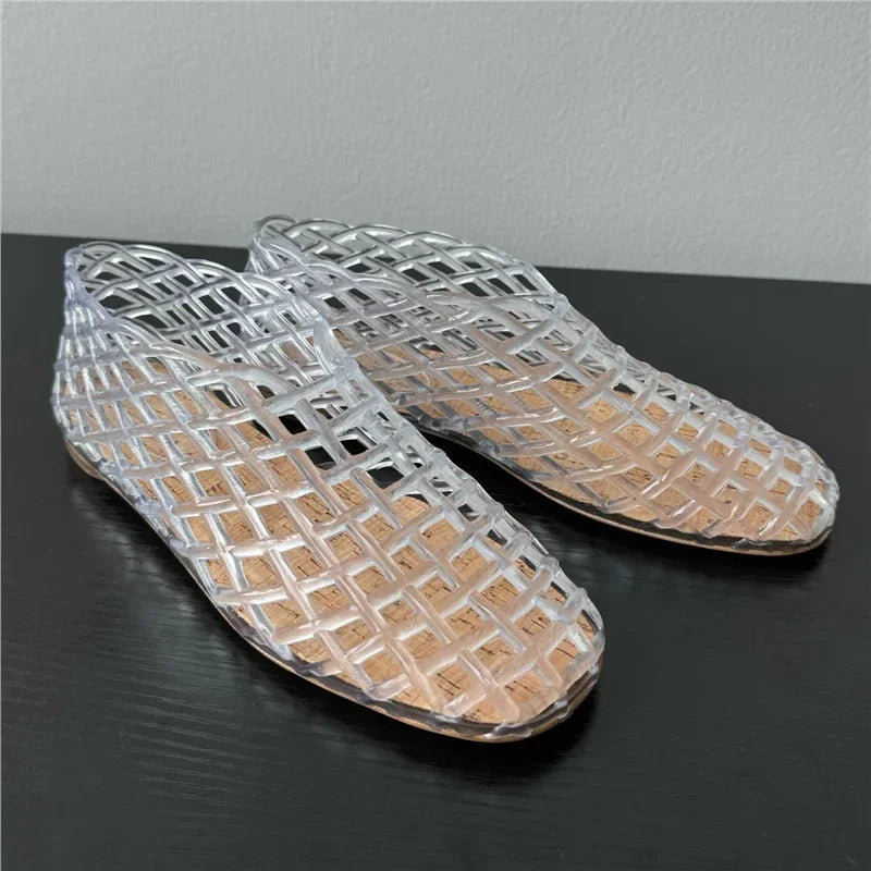 Valenzora | Summer Jelly Shoes Women's Fashion Transparent Mesh Hollow Out Beach Shoes Ladies Flat Sandals Coloured Round Toe Jelly Sandals