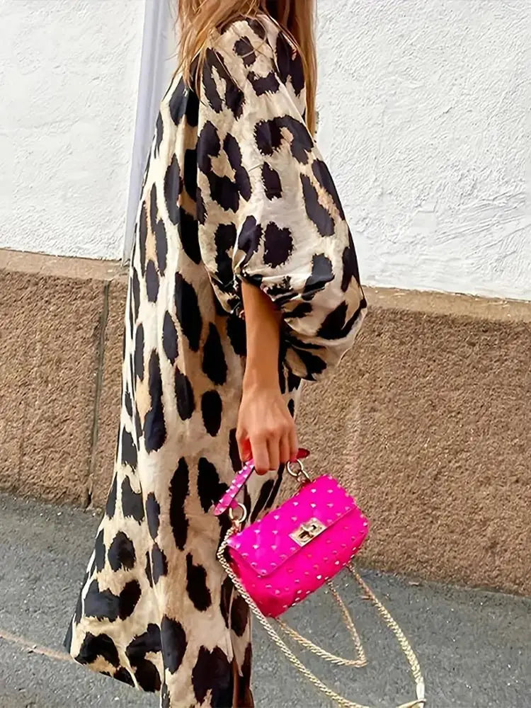 Valenzora | Leopardkleid mit Dreiviertelärmeln