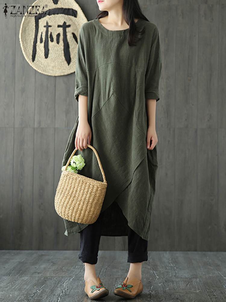 Valenzora Long-sleeved irregular midi dress