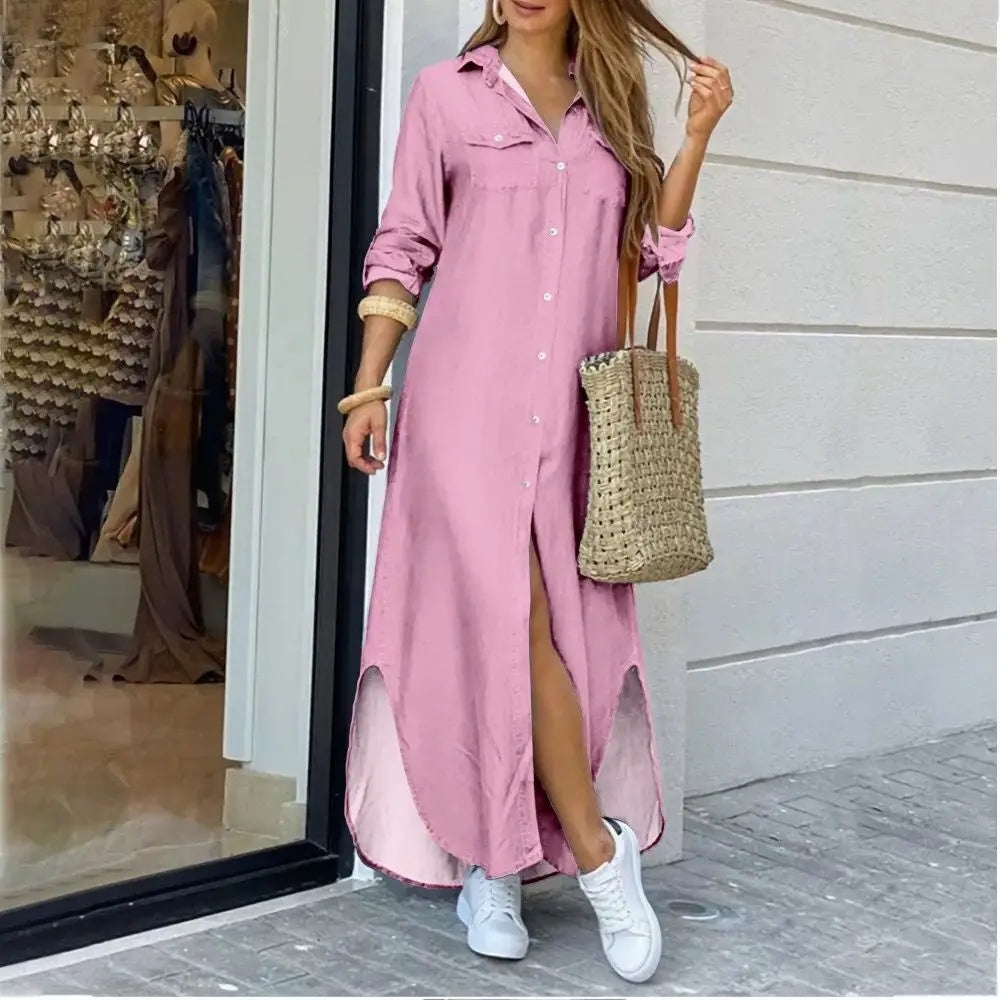 Valenzora | Langes lässiges Hemdblusenkleid